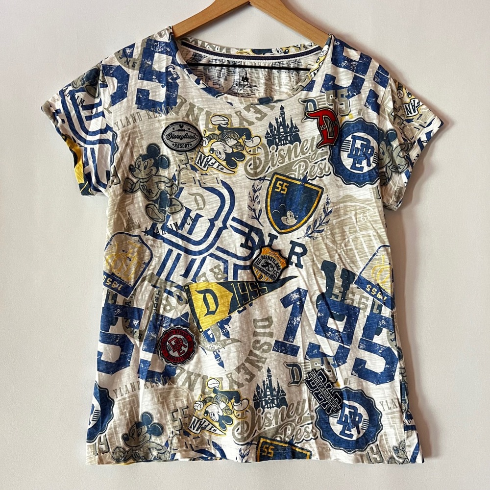 Disney Parks Allover Print T-Shirt Large Graphic Patched Short Sleeve Character